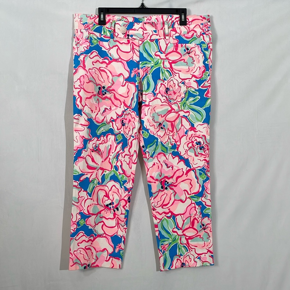 Lilly Pulitzer Pants Flutter Blue Lucky Charm Floral  Ankle Pant Sz 14